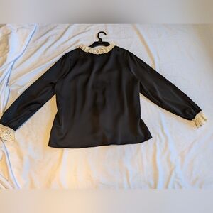 Edwardian Gothic Romantic Chrochet Lace Blouse Sz XL Wednesday Addams